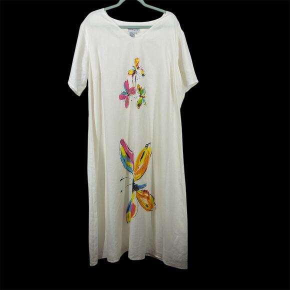Bloomingdale's Size 20 Linen Maxi Dress Colorful Butterfly Artsy Resort Wear 2X - Picture 1 of 6
